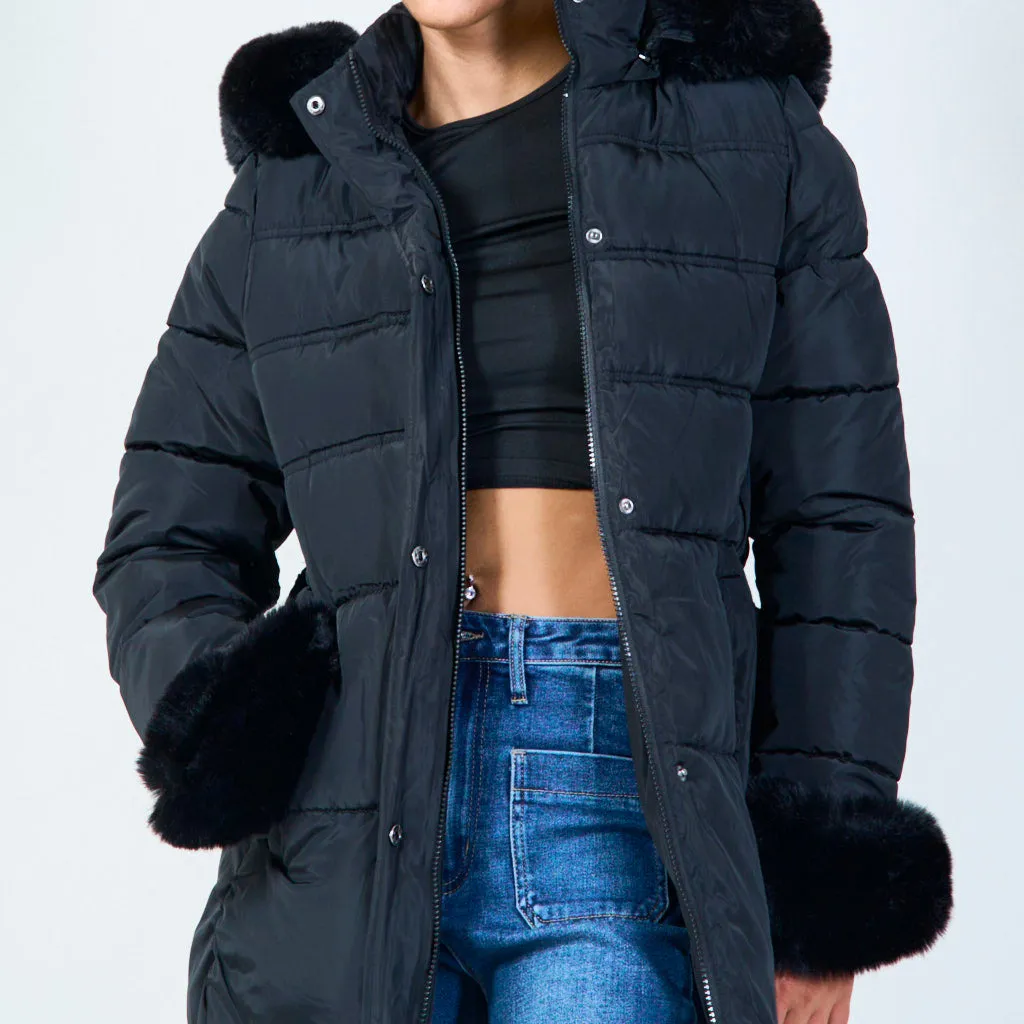 Faux fur-trimmed puffer coat wholesale