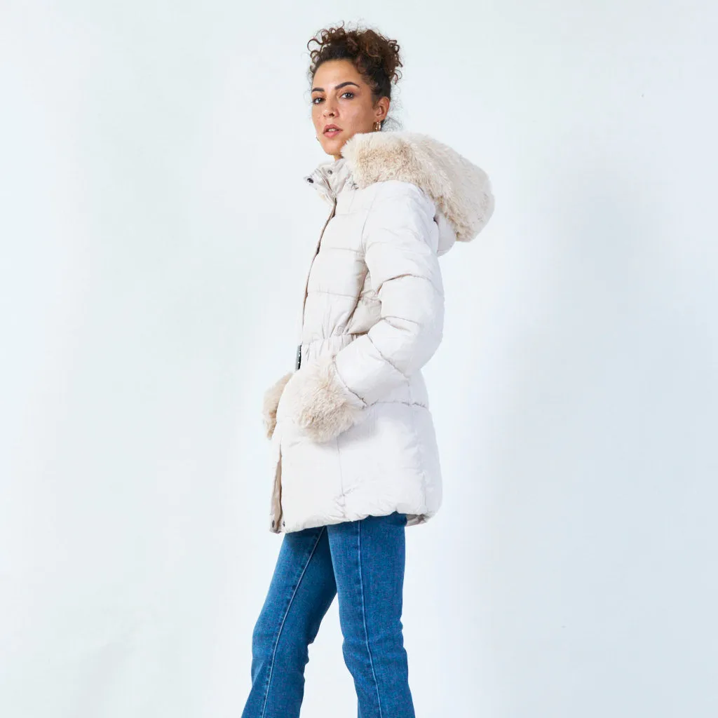 Faux fur-trimmed puffer coat wholesale