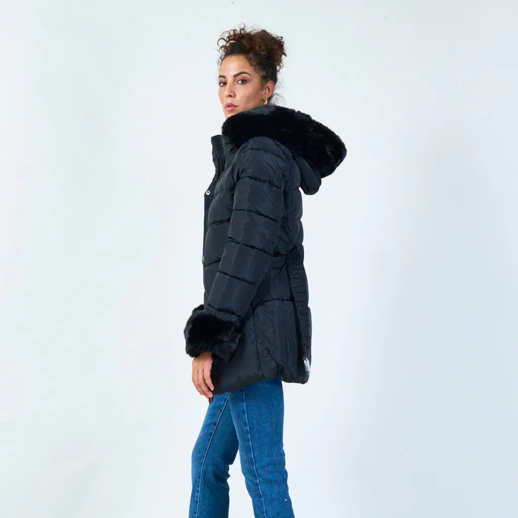 Faux fur-trimmed puffer coat wholesale