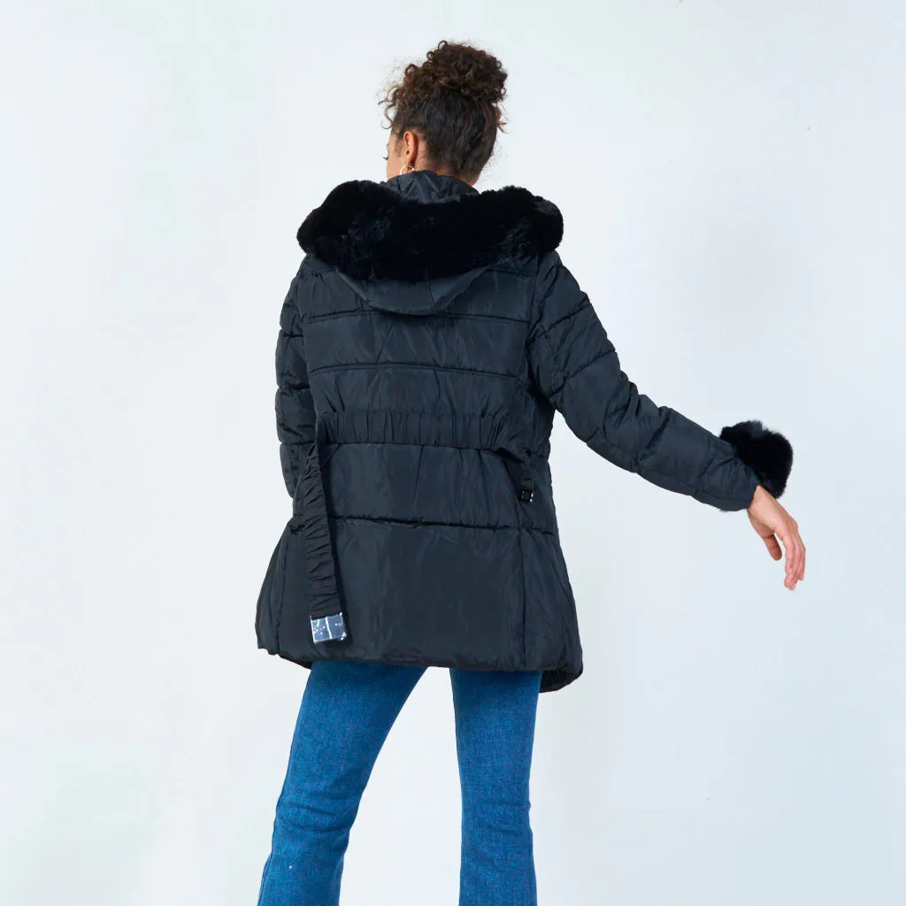 Faux fur-trimmed puffer coat wholesale