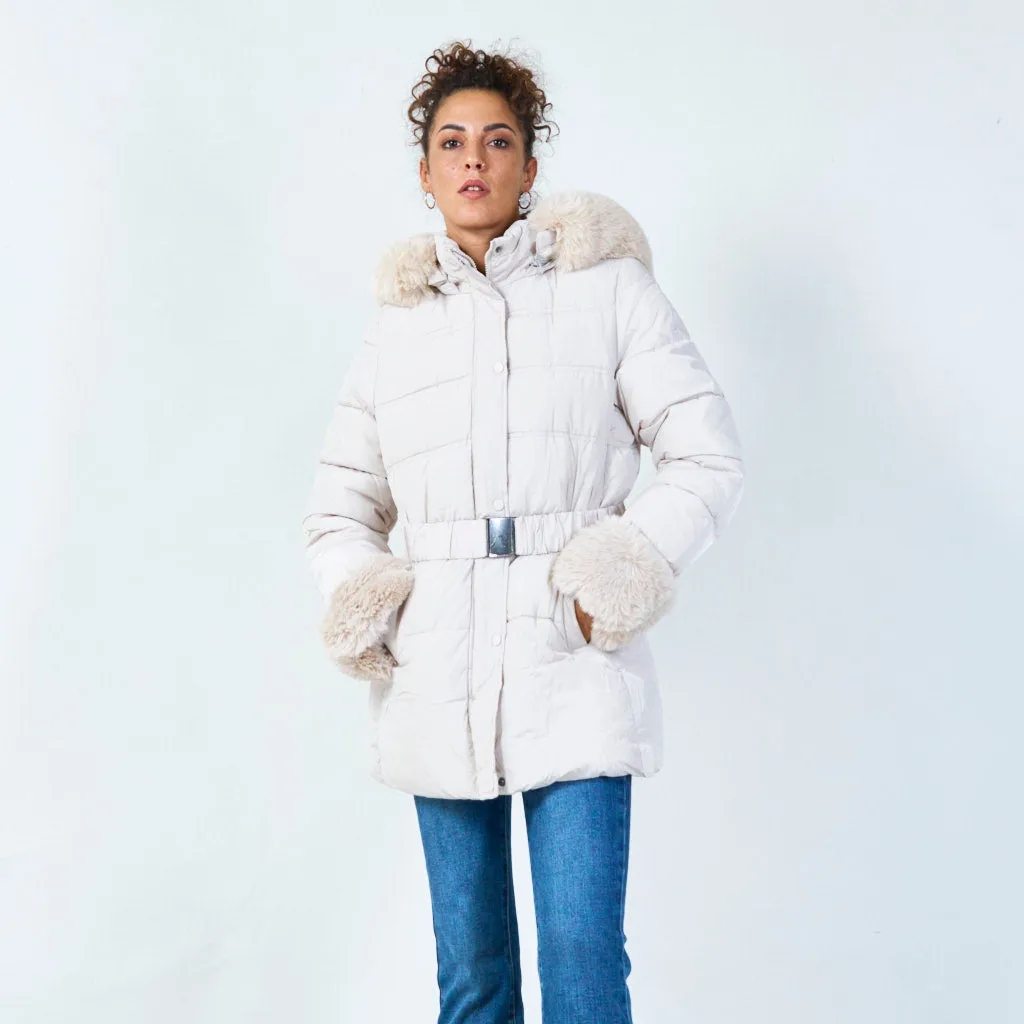 Faux fur-trimmed puffer coat wholesale