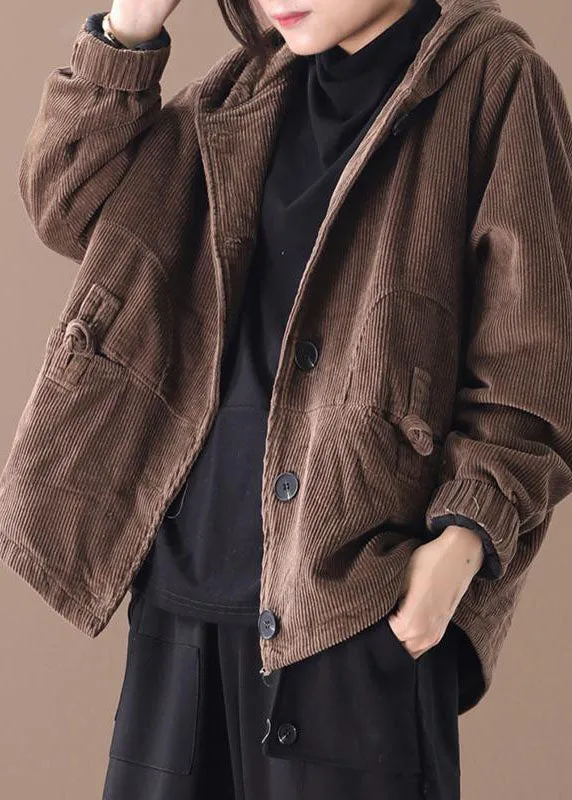 Fine Chocolate Hooded Corduroy Winter Coats Warm Outwear