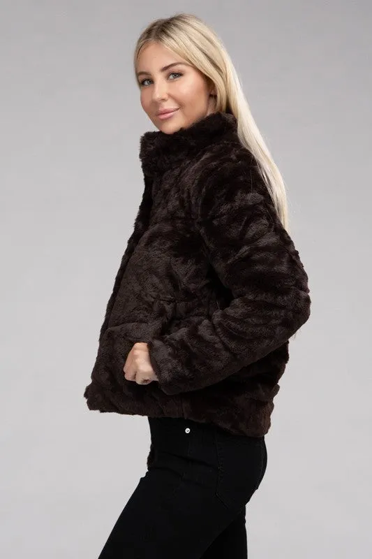 Fluffy Zip-Up Sweater Jacket - online exclusive