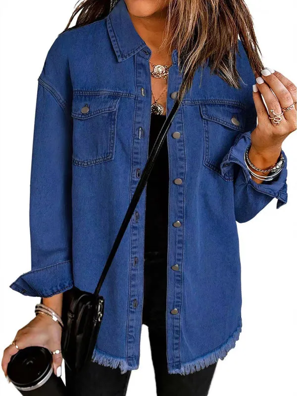 Frayed Denim Casual Shirt Shacket