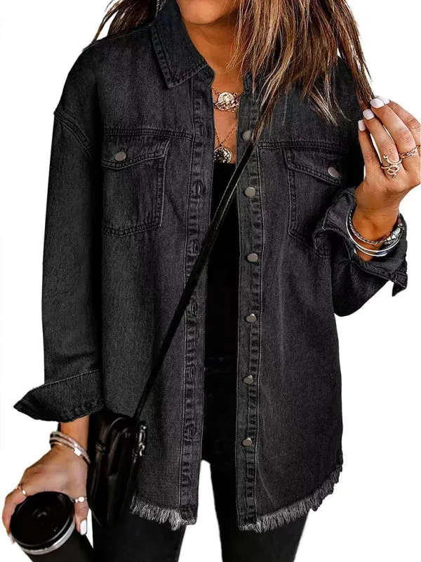 Frayed Denim Casual Shirt Shacket