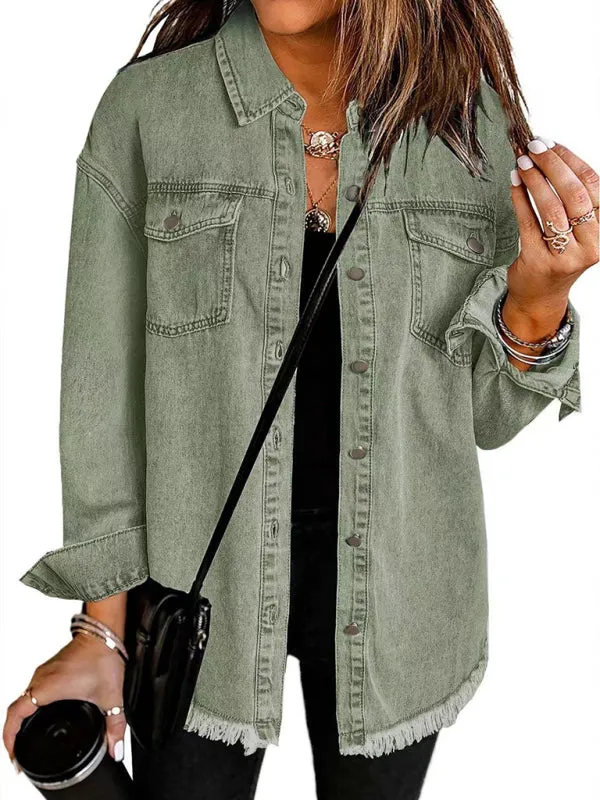 Frayed Denim Casual Shirt Shacket