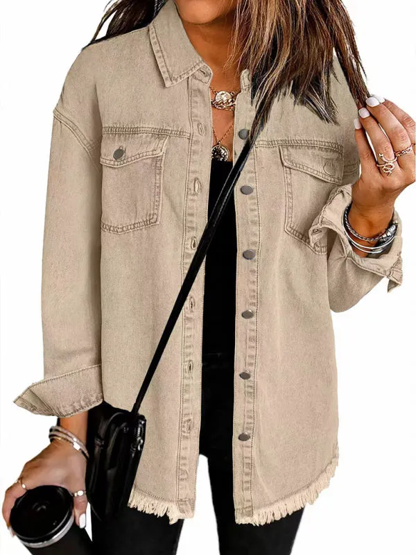 Frayed Denim Casual Shirt Shacket