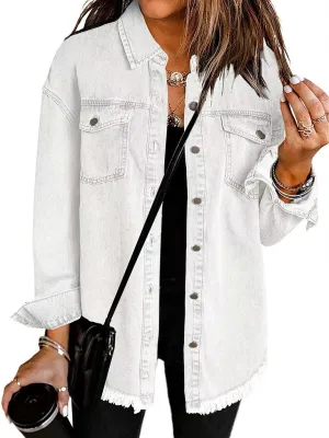 Frayed Denim Casual Shirt Shacket