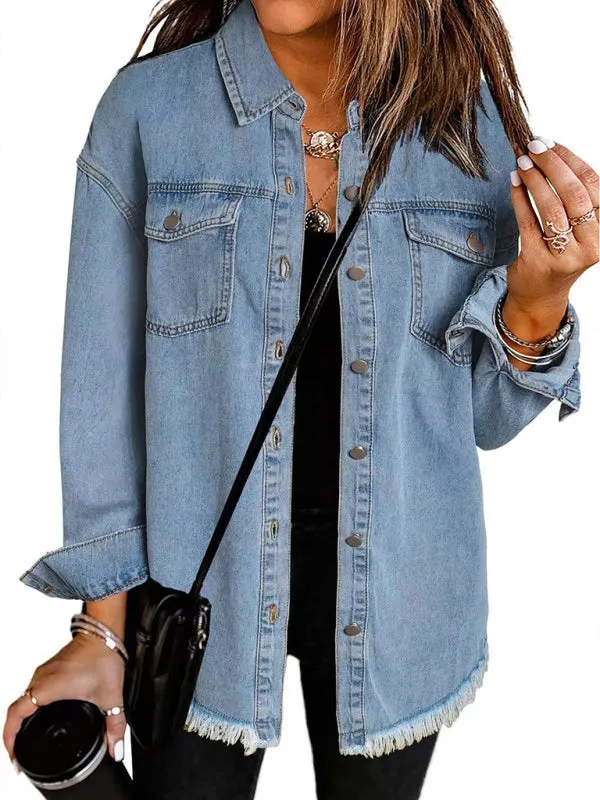 Frayed Denim Casual Shirt Shacket