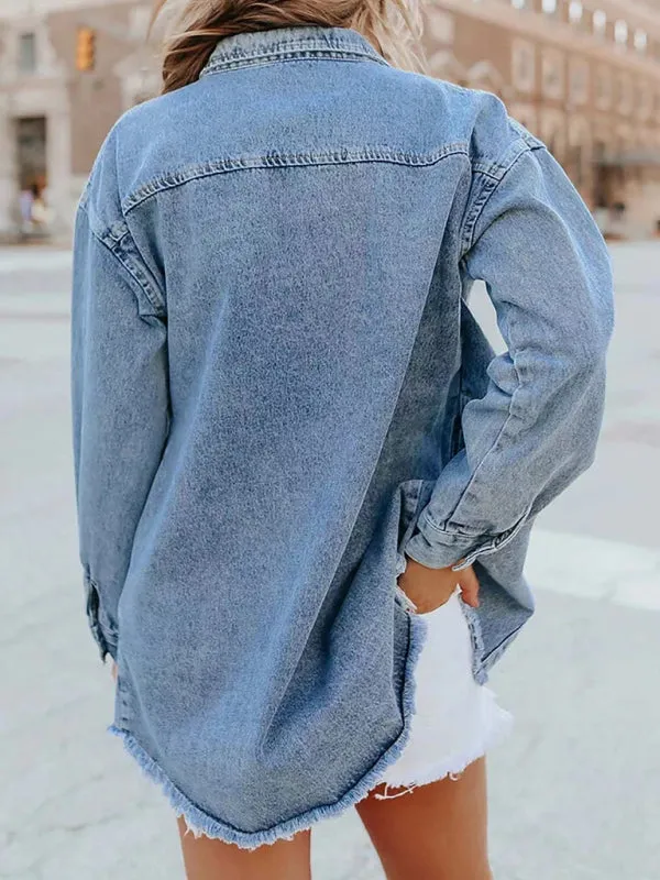 Frayed Denim Casual Shirt Shacket