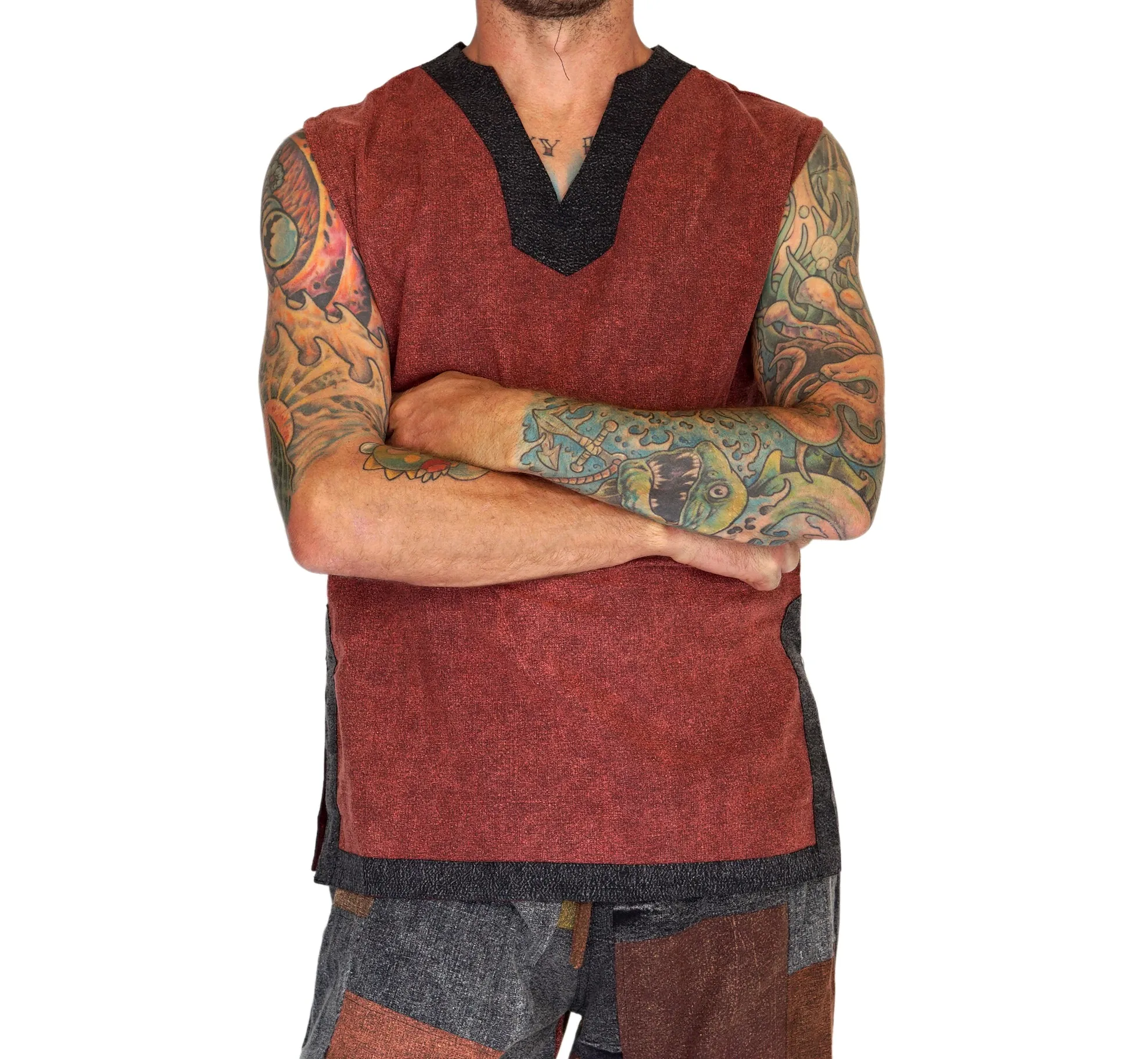 'Freebooter' Sleeveless Shirt - Brown/Gray