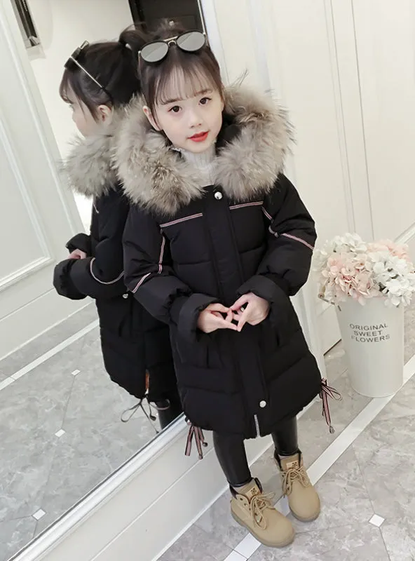 Girls' Cotton Padded Coats Middle Long Jacket