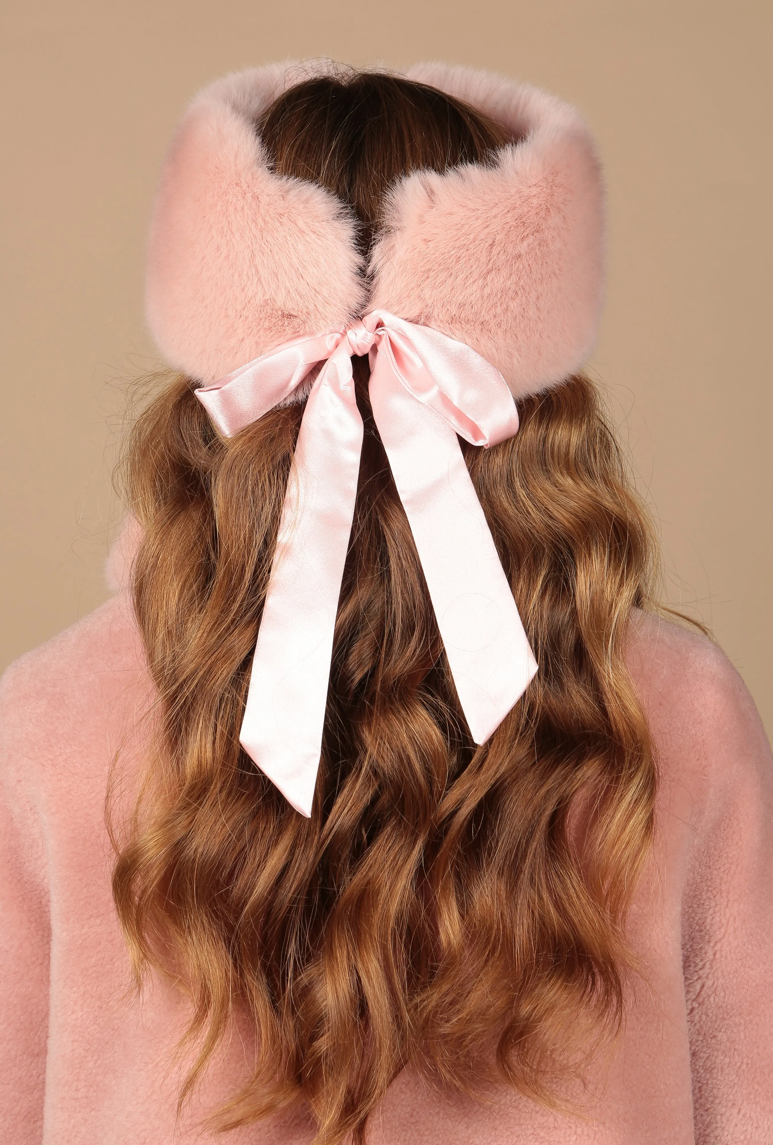 'Harlow' Faux Fur Headband with Satin Bow in Bianco