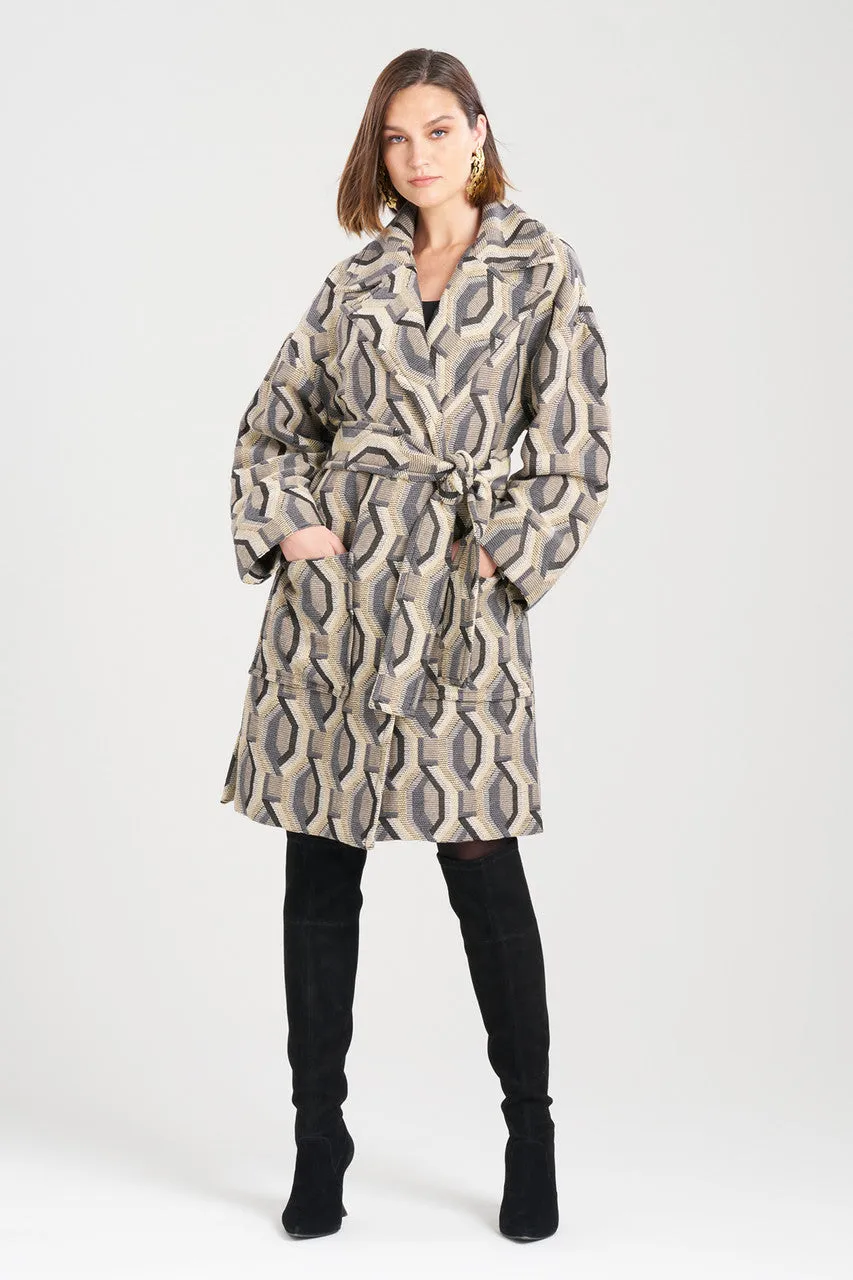 Hexagon Jacquard Belted Coat