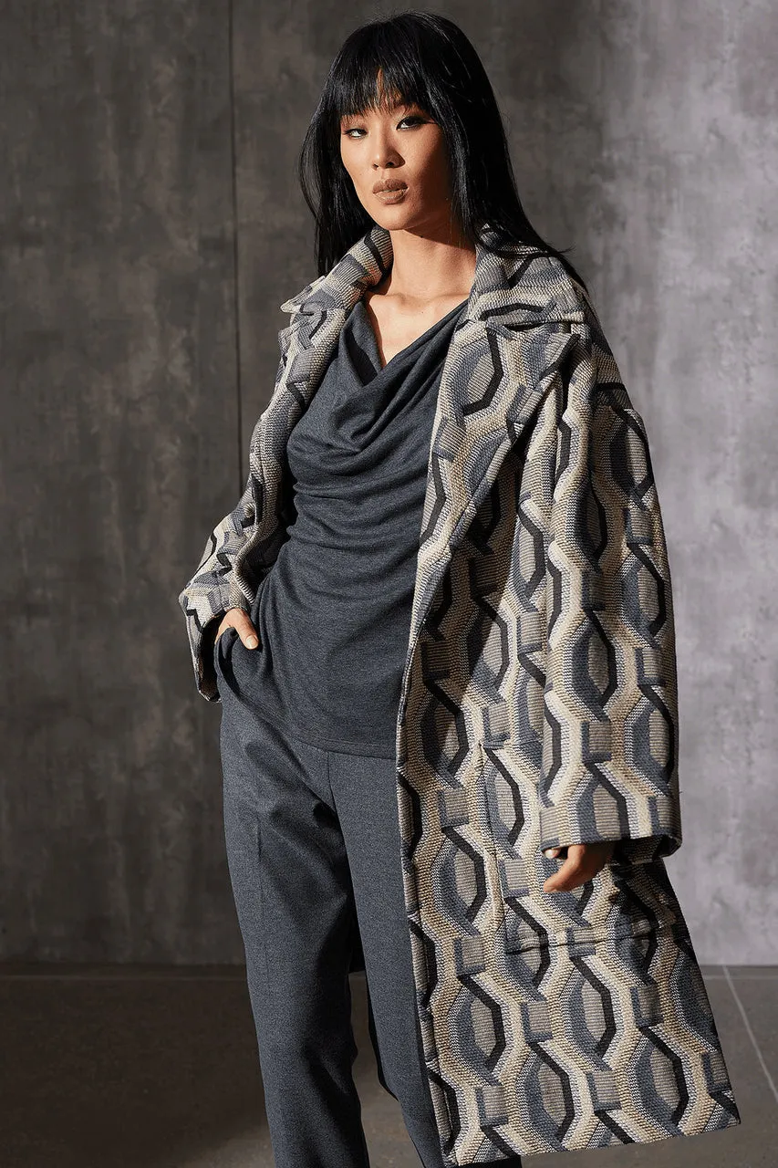 Hexagon Jacquard Belted Coat