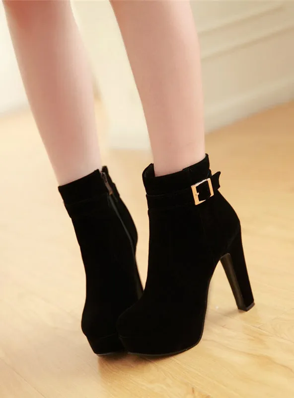 High Heels Women's Shoes Add Fur Winter Ankle Boots