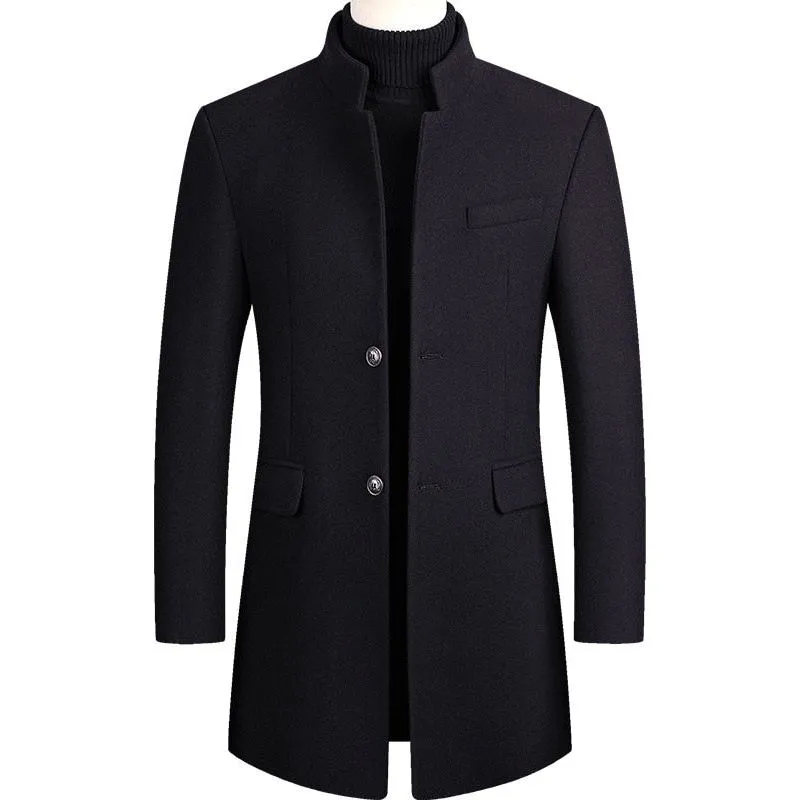 High Quality Men Coats Autumn Winter Solid Color Men's Mid-length Wool Jacket