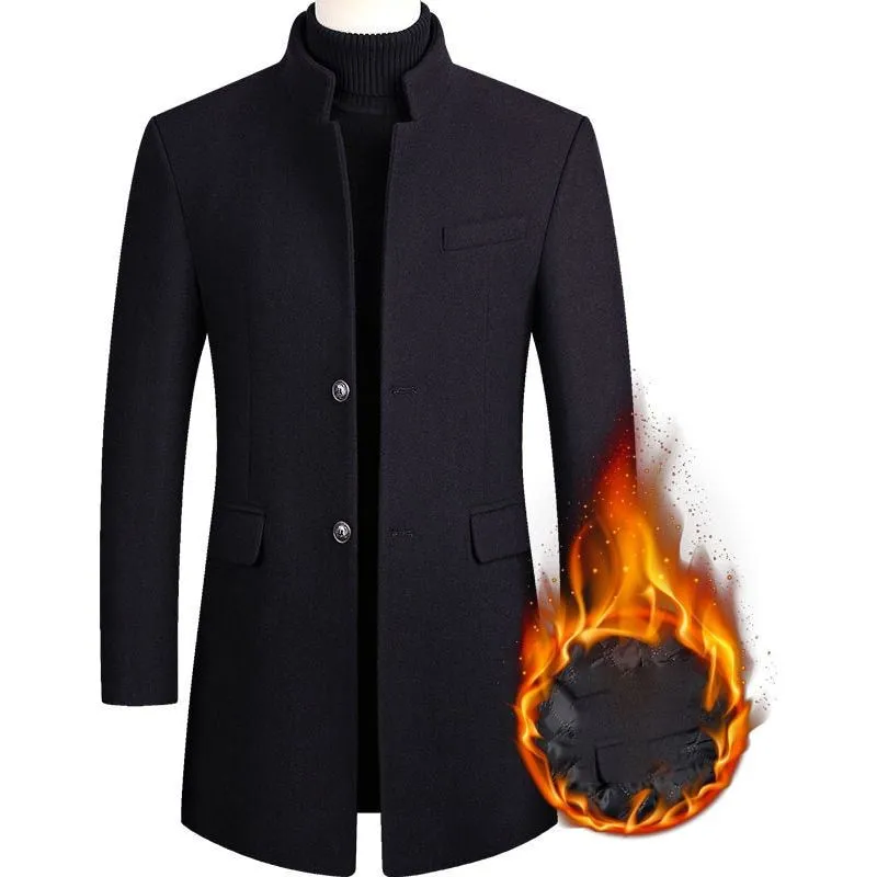 High Quality Men Coats Autumn Winter Solid Color Men's Mid-length Wool Jacket