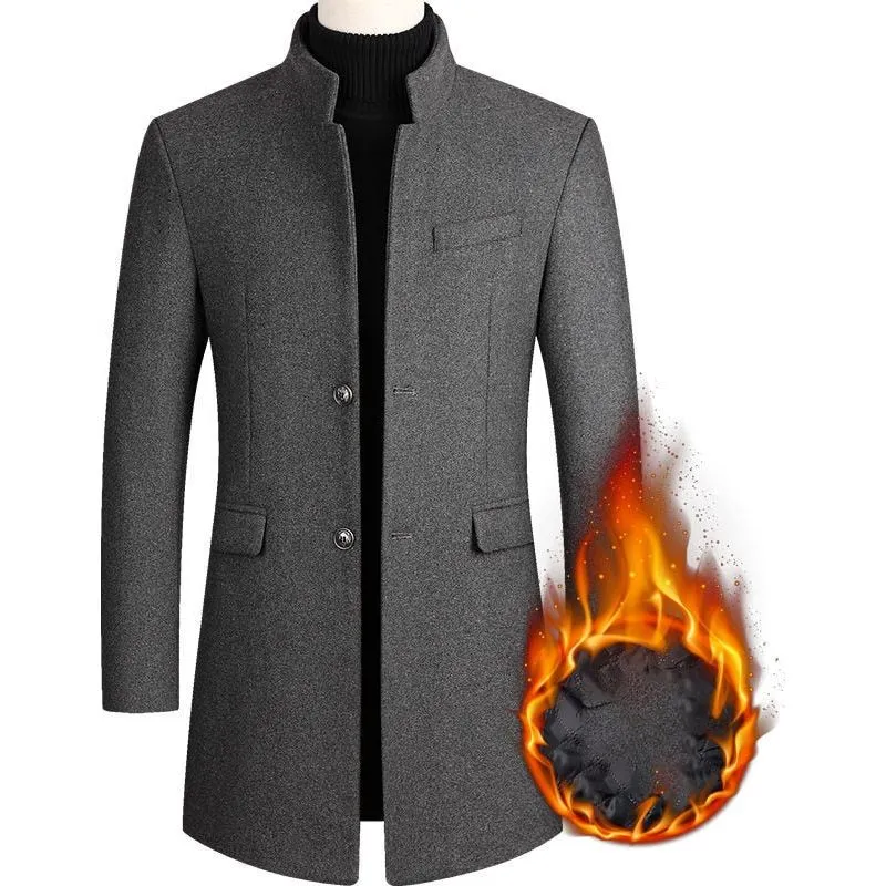 High Quality Men Coats Autumn Winter Solid Color Men's Mid-length Wool Jacket