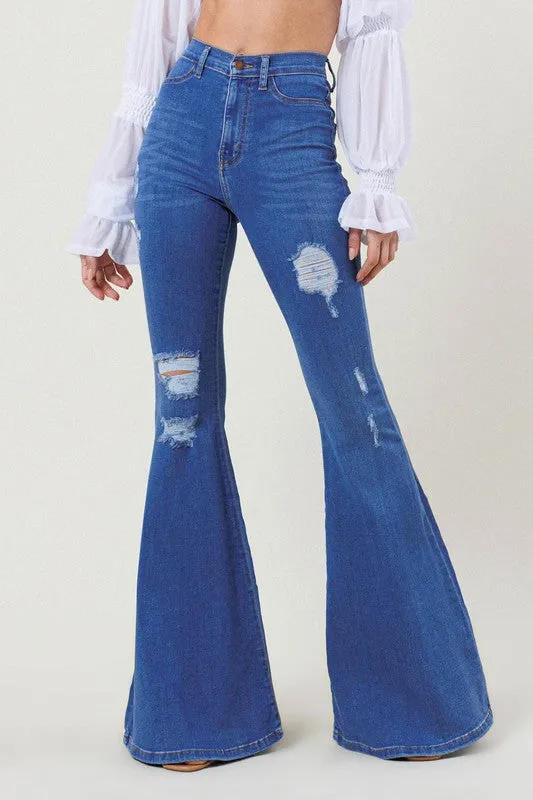 High Rise Distressed Flare