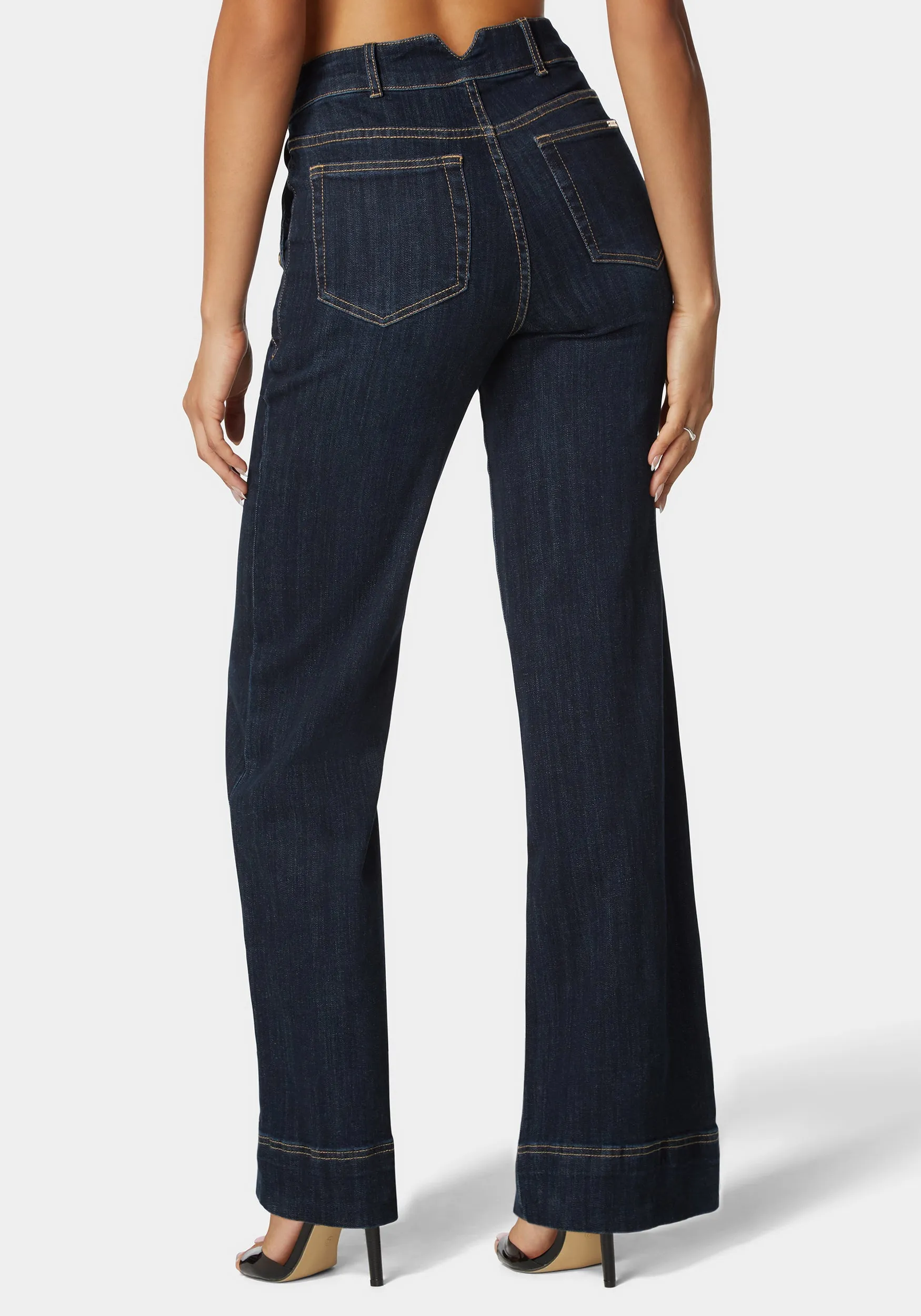 High Waist Button Detail Flared Leg Jeans