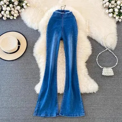 High Waisted Slim Wide Micro Flared Jeans