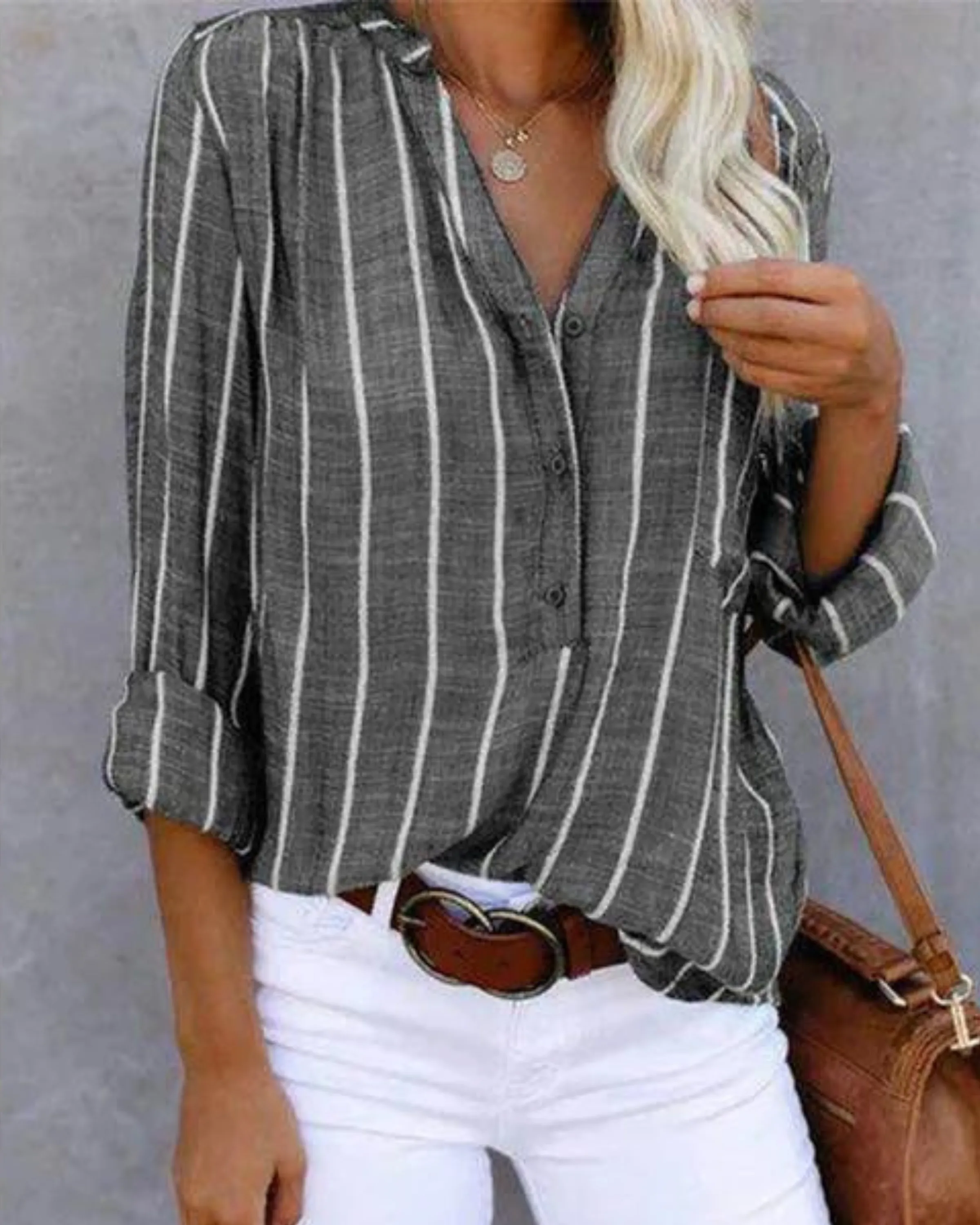 Ivyshape | Casual Loose Striped Blouse