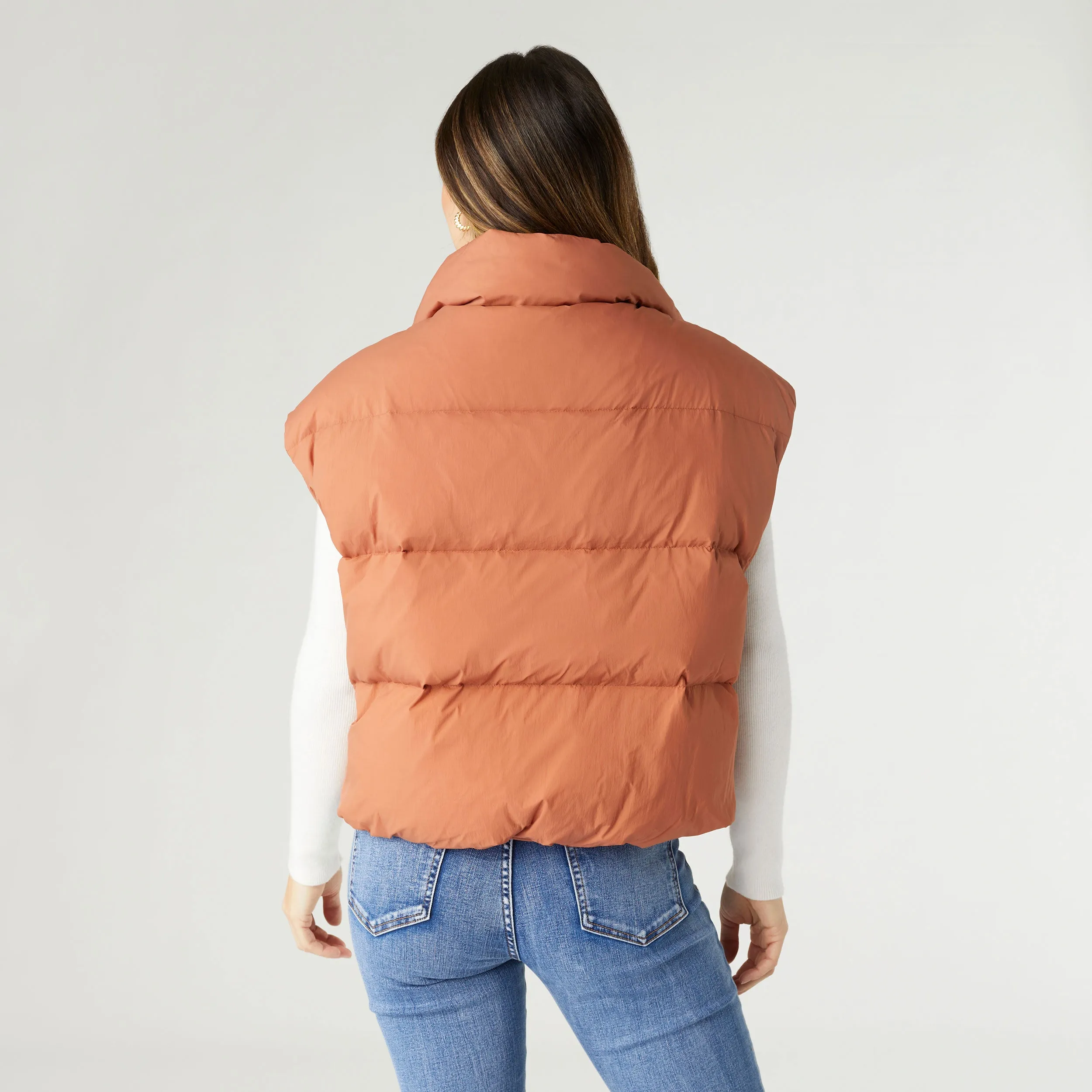 Jana Chunky Down Vest with Cinched Bottom - Rust