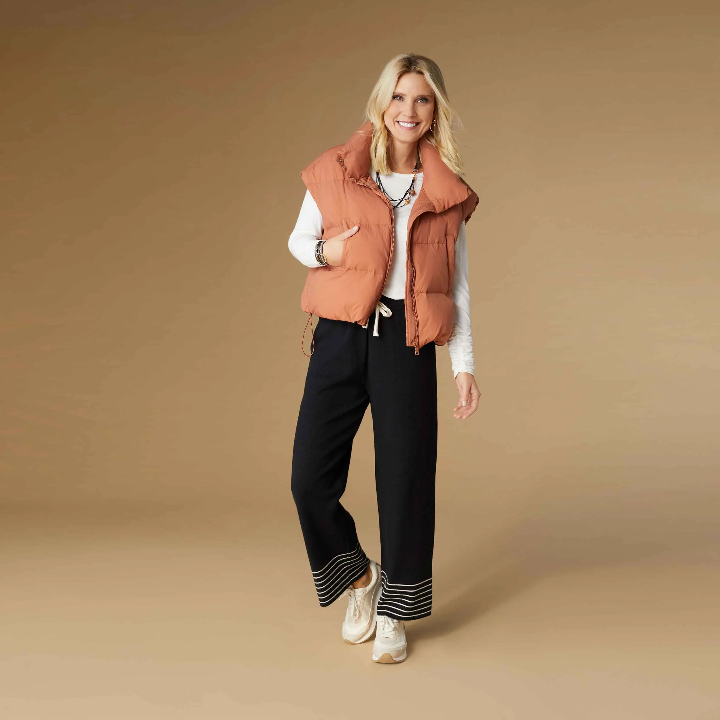 Jana Chunky Down Vest with Cinched Bottom - Rust