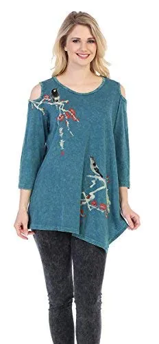 Jess & Jane - Melody, Mineral Washed Cold Shoulder Cotton Slub Asymmetric Tunic