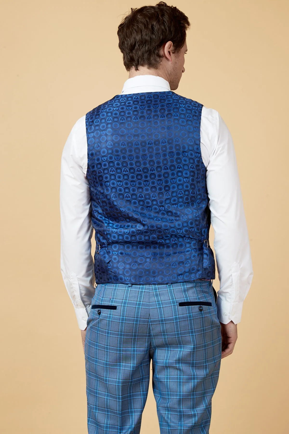 JOSE - Sky Blue Check Single Breasted Waistcoat