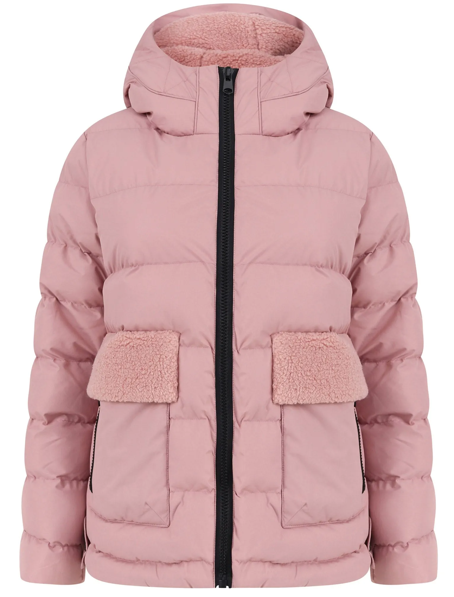 Kensington Quilted Puffer Coat with Borg Lined Hood & Pocket in Dusky Pink - Tokyo Laundry