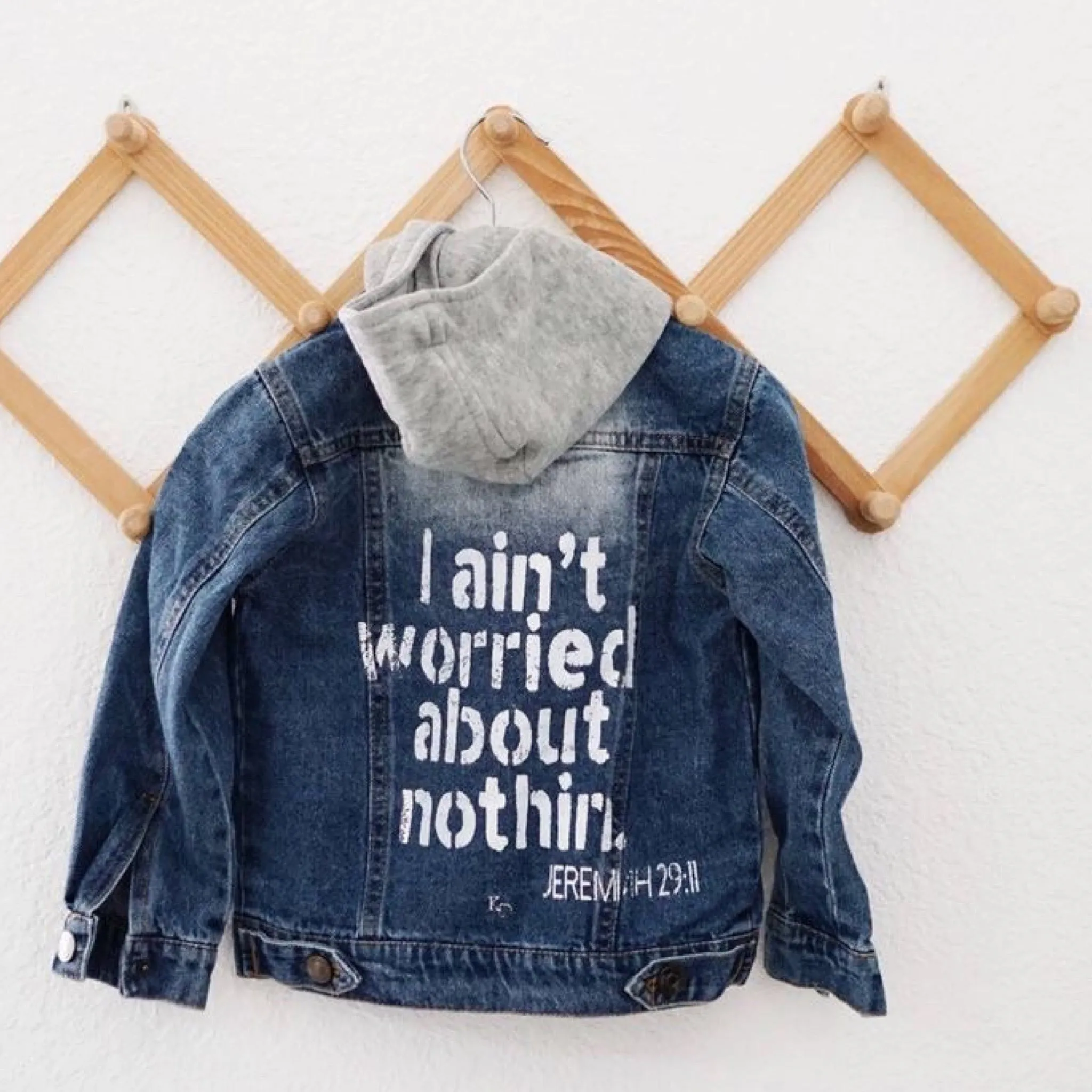 Kids- I Ain't Worried About Nothin Jeremiah 29:11 . Denim Jacket