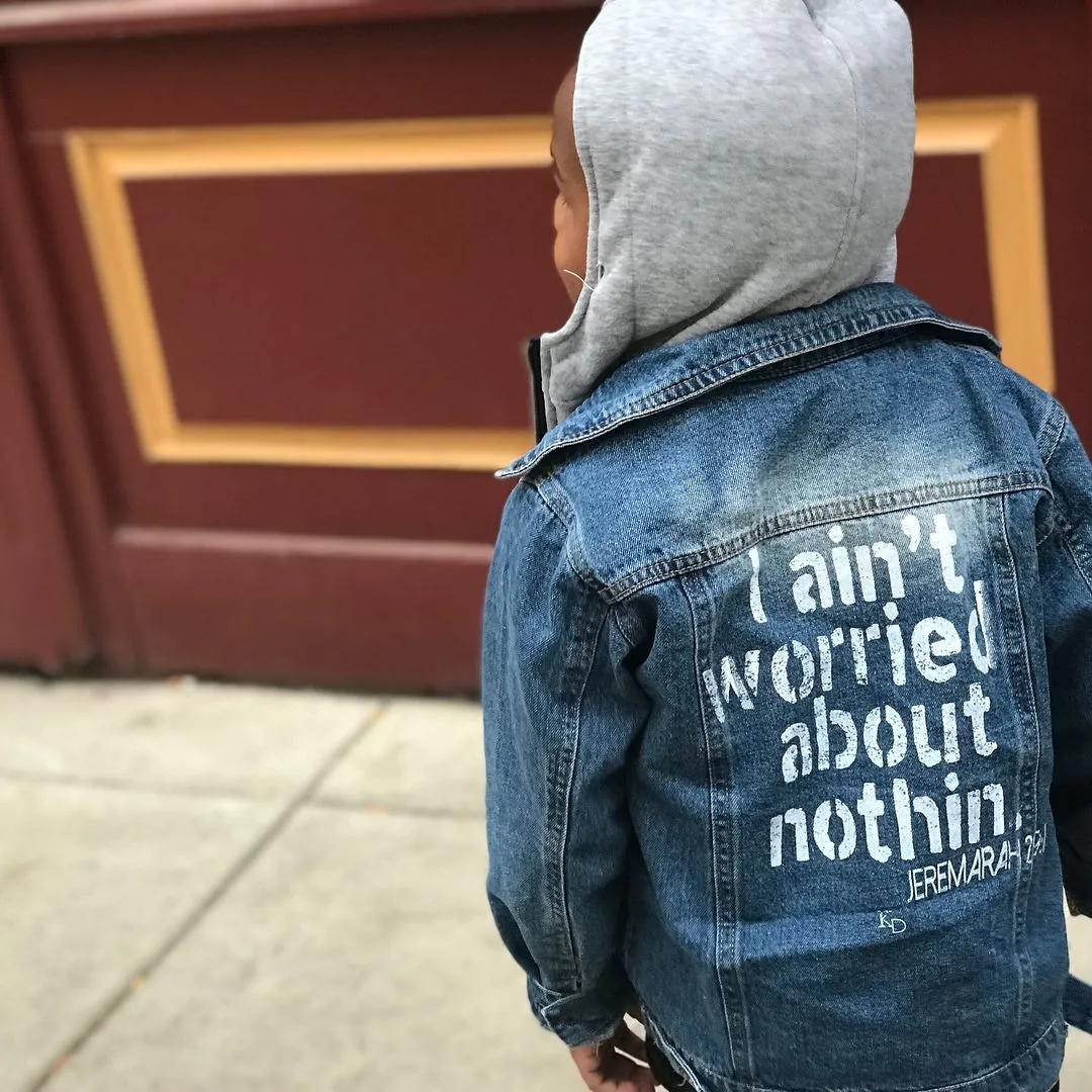 Kids- I Ain't Worried About Nothin Jeremiah 29:11 . Denim Jacket