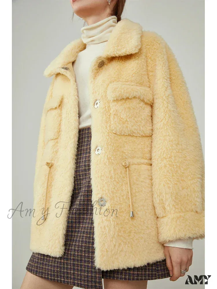 Lamb Fur Autumn Winter Imitation Fur Short Yellow Jacket