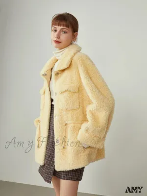 Lamb Fur Autumn Winter Imitation Fur Short Yellow Jacket