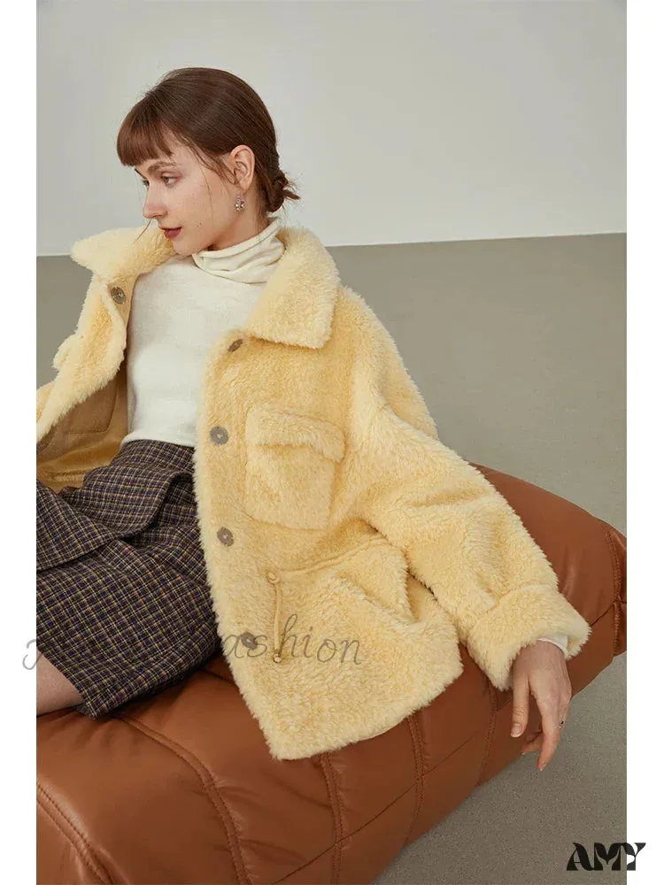 Lamb Fur Autumn Winter Imitation Fur Short Yellow Jacket