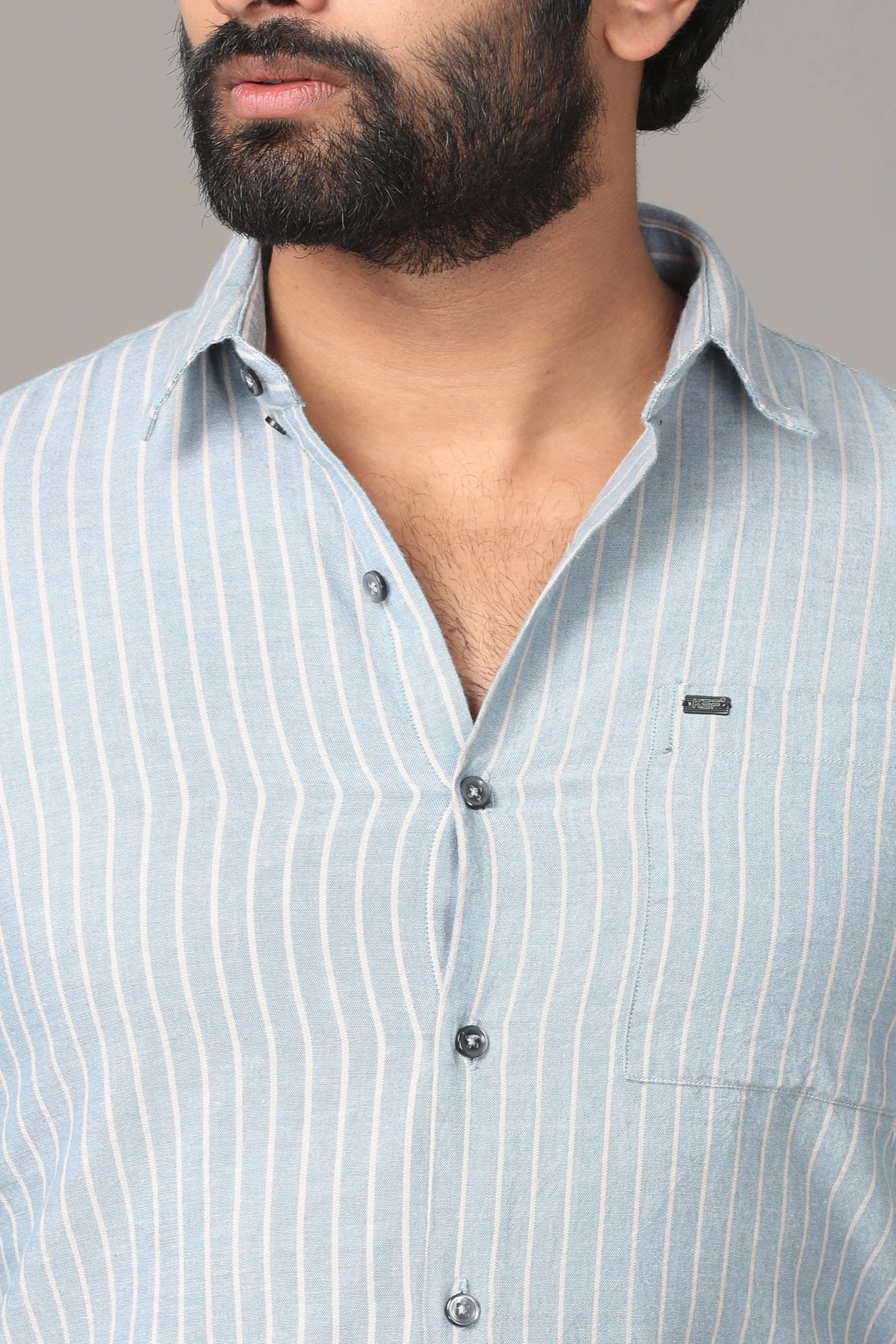 Light Blue Striped Full Sleeve Shirt