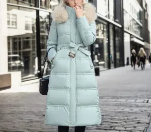 Long Puffer Coat with Fur Hood