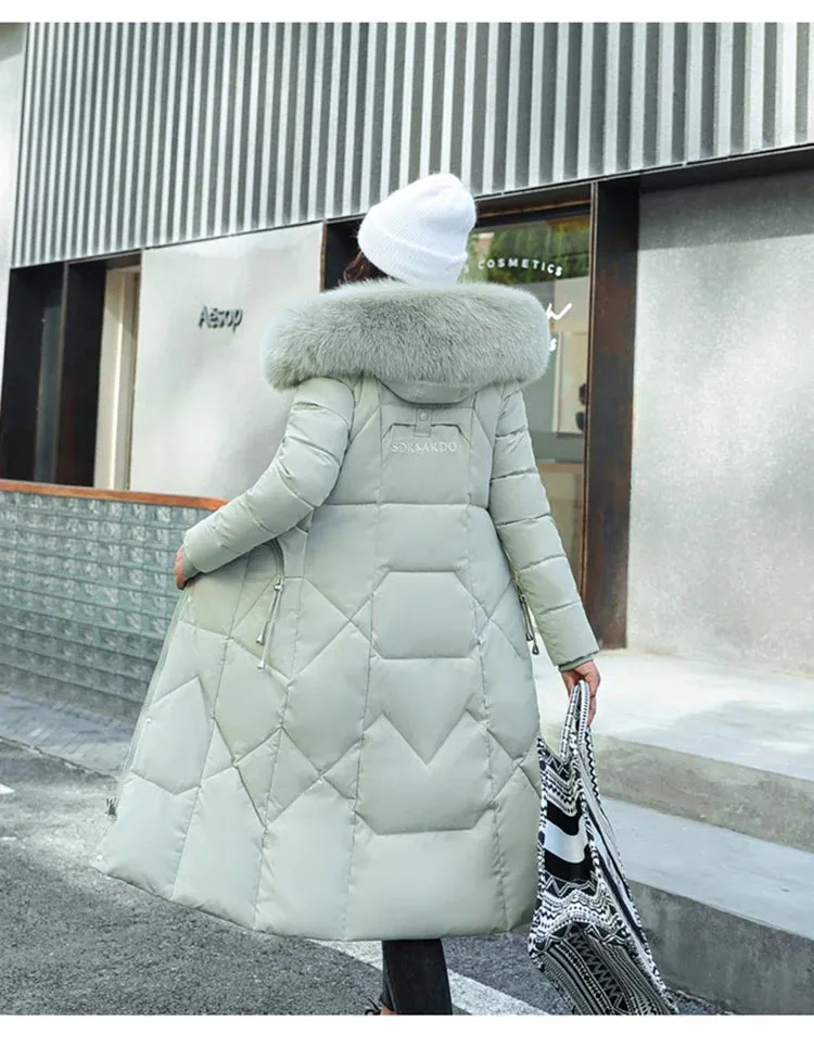 Long Winter Puffer Thicken Warm Hooded Cotton-Padded Jacket Coat