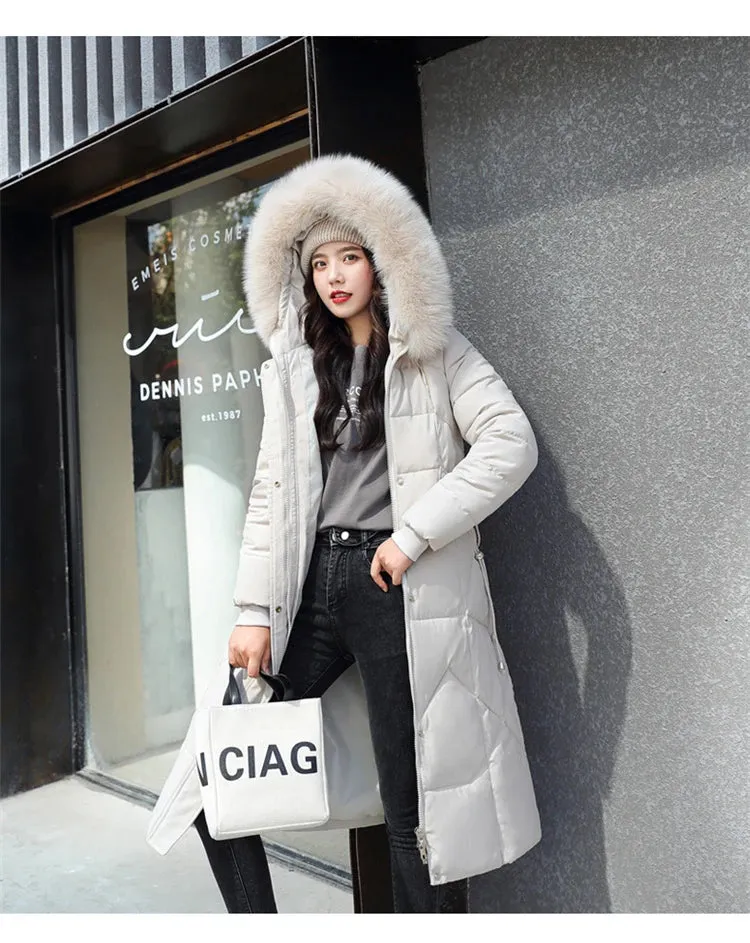 Long Winter Puffer Thicken Warm Hooded Cotton-Padded Jacket Coat