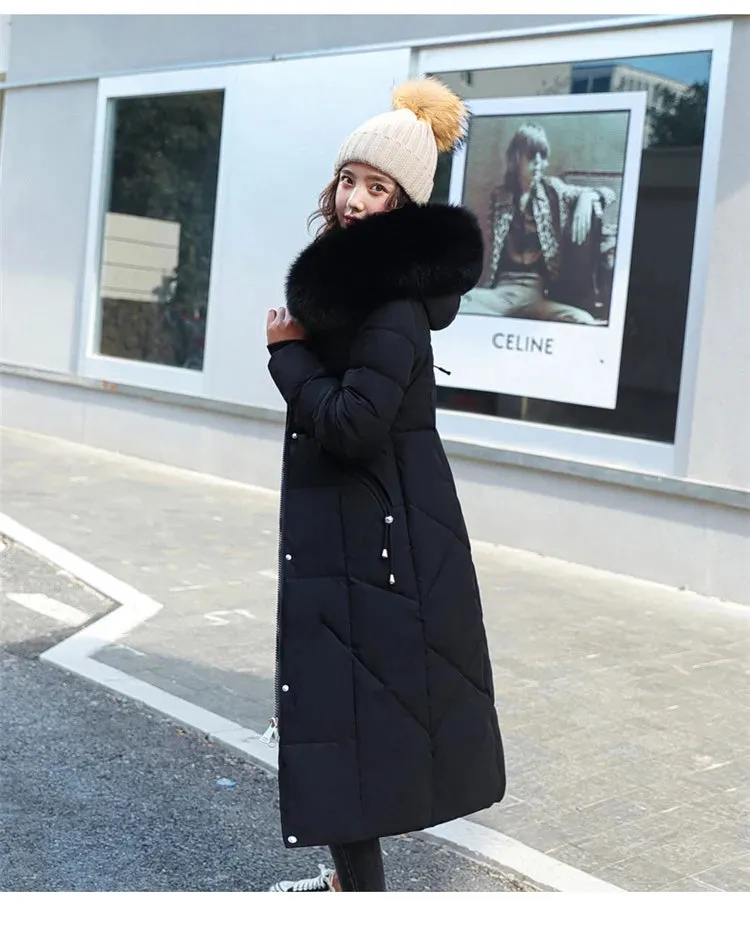 Long Winter Puffer Thicken Warm Hooded Cotton-Padded Jacket Coat