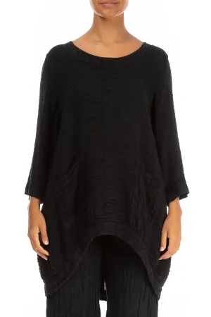 Longer Back Crinkled Black Tunic