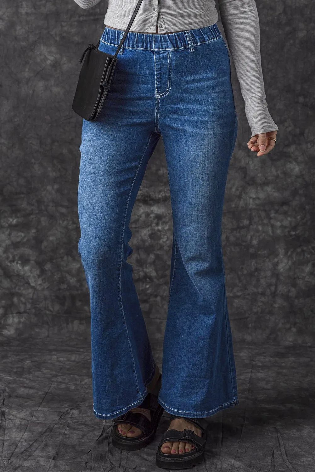 Low-rise Elastic Waist Flared Denim Blue Jeans