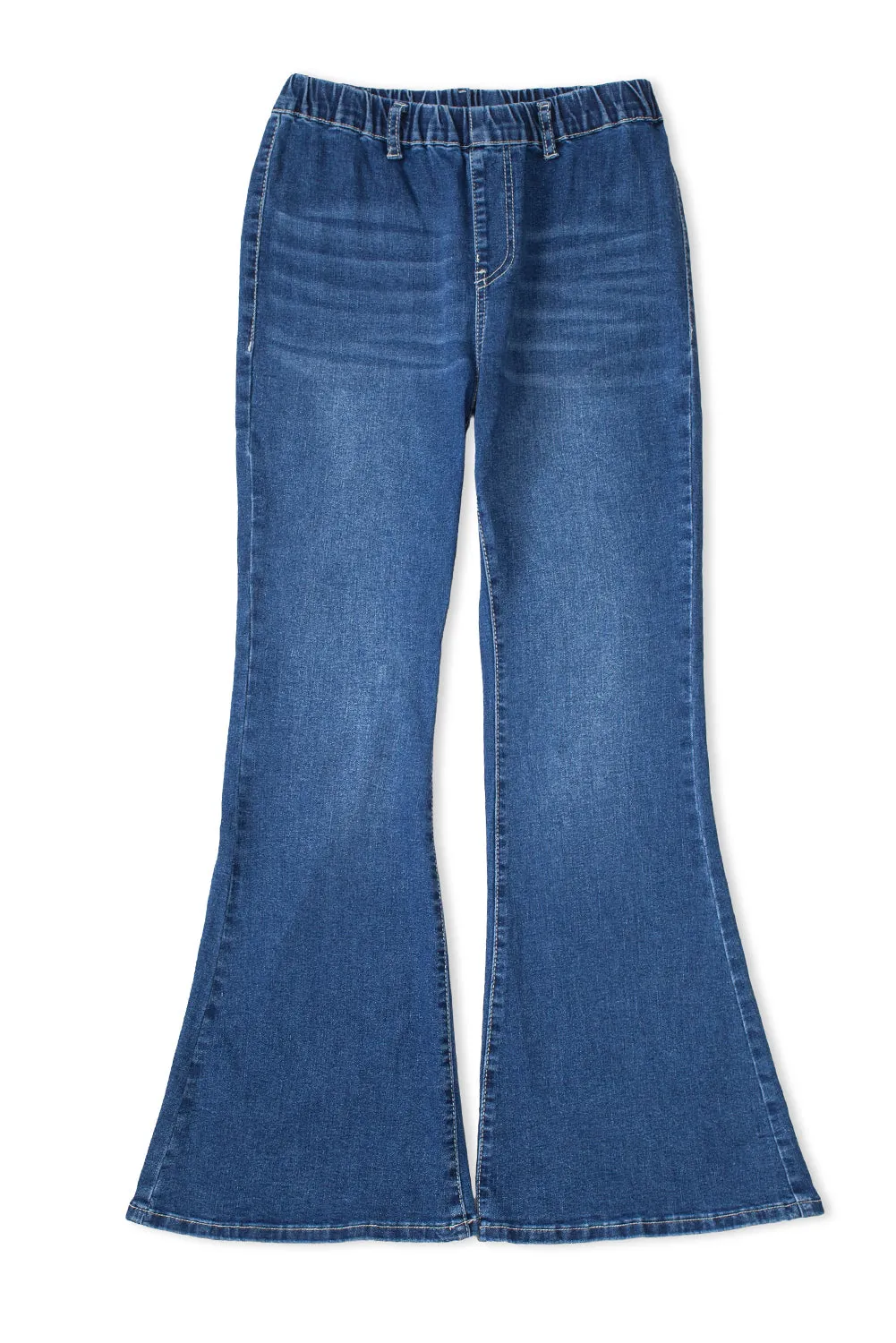 Low-rise Elastic Waist Flared Denim Blue Jeans