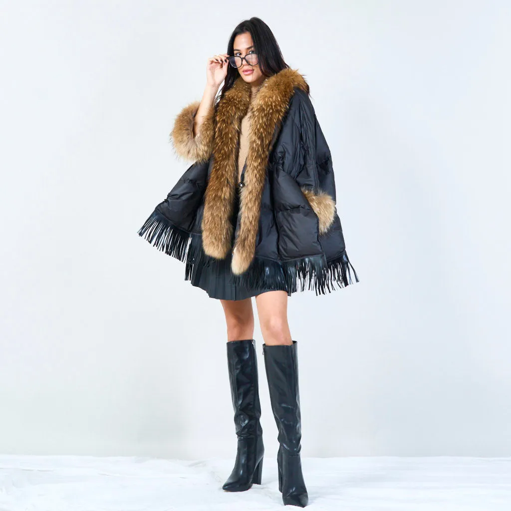 Luxe fur-trimmed duck down poncho wholesale