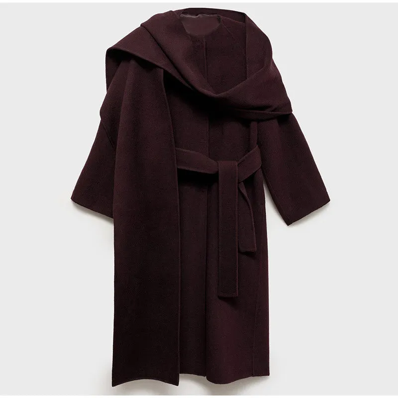 Luxurious Burgundy Winter Coat with Scarf