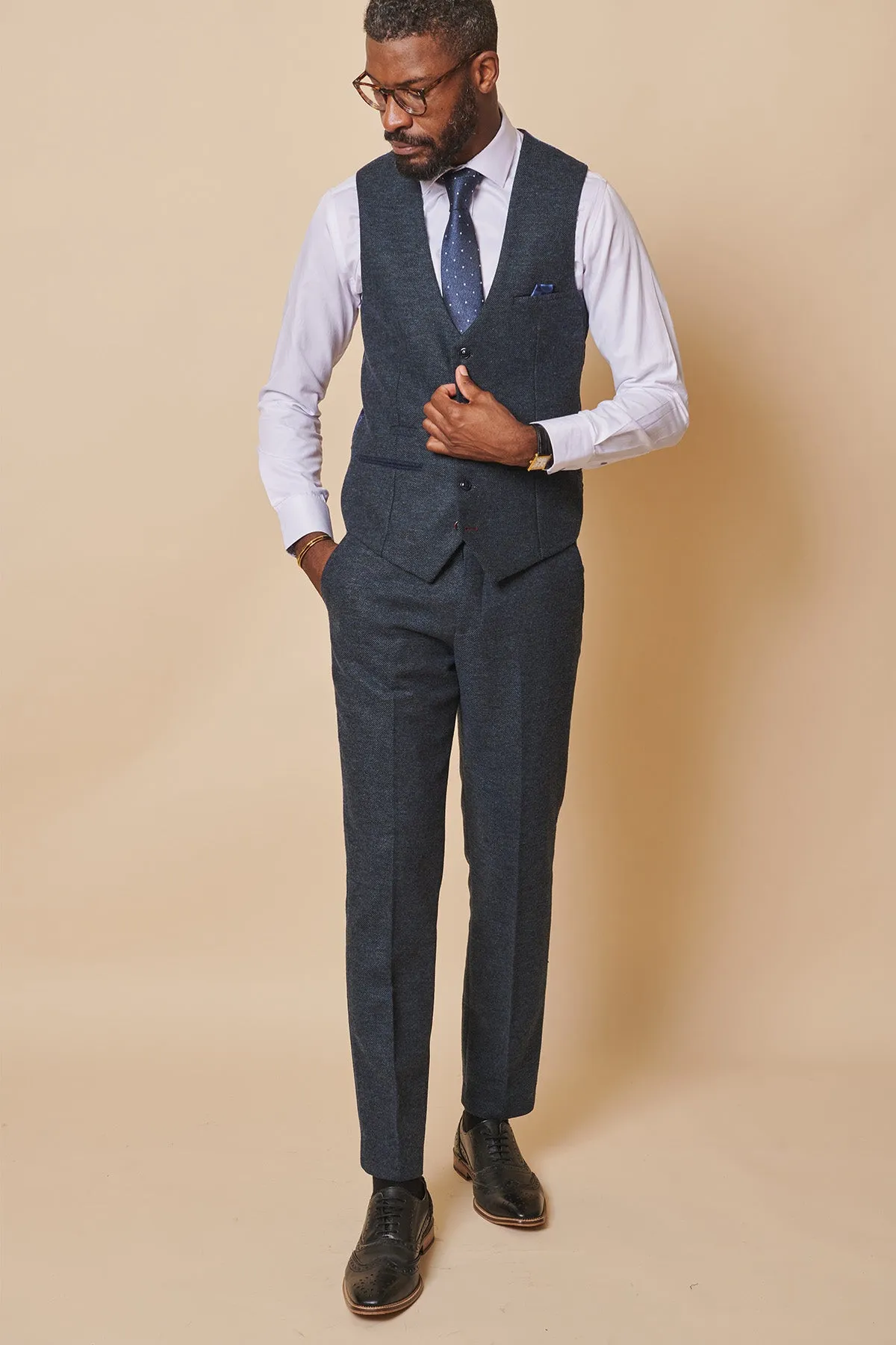 MARLOW - Blue Tweed Single Breasted Waistcoat