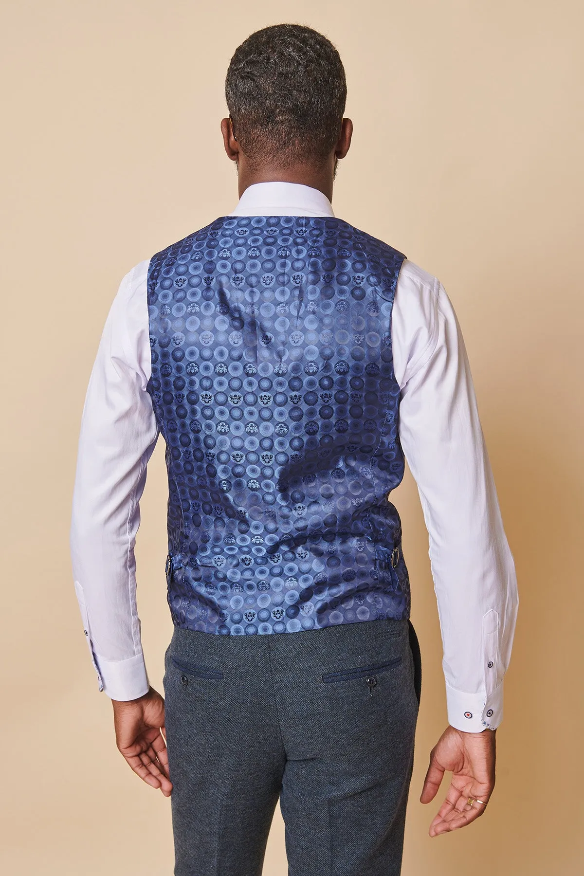 MARLOW - Blue Tweed Single Breasted Waistcoat