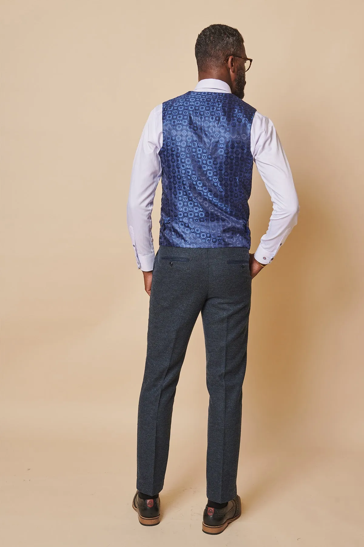 MARLOW - Blue Tweed Single Breasted Waistcoat